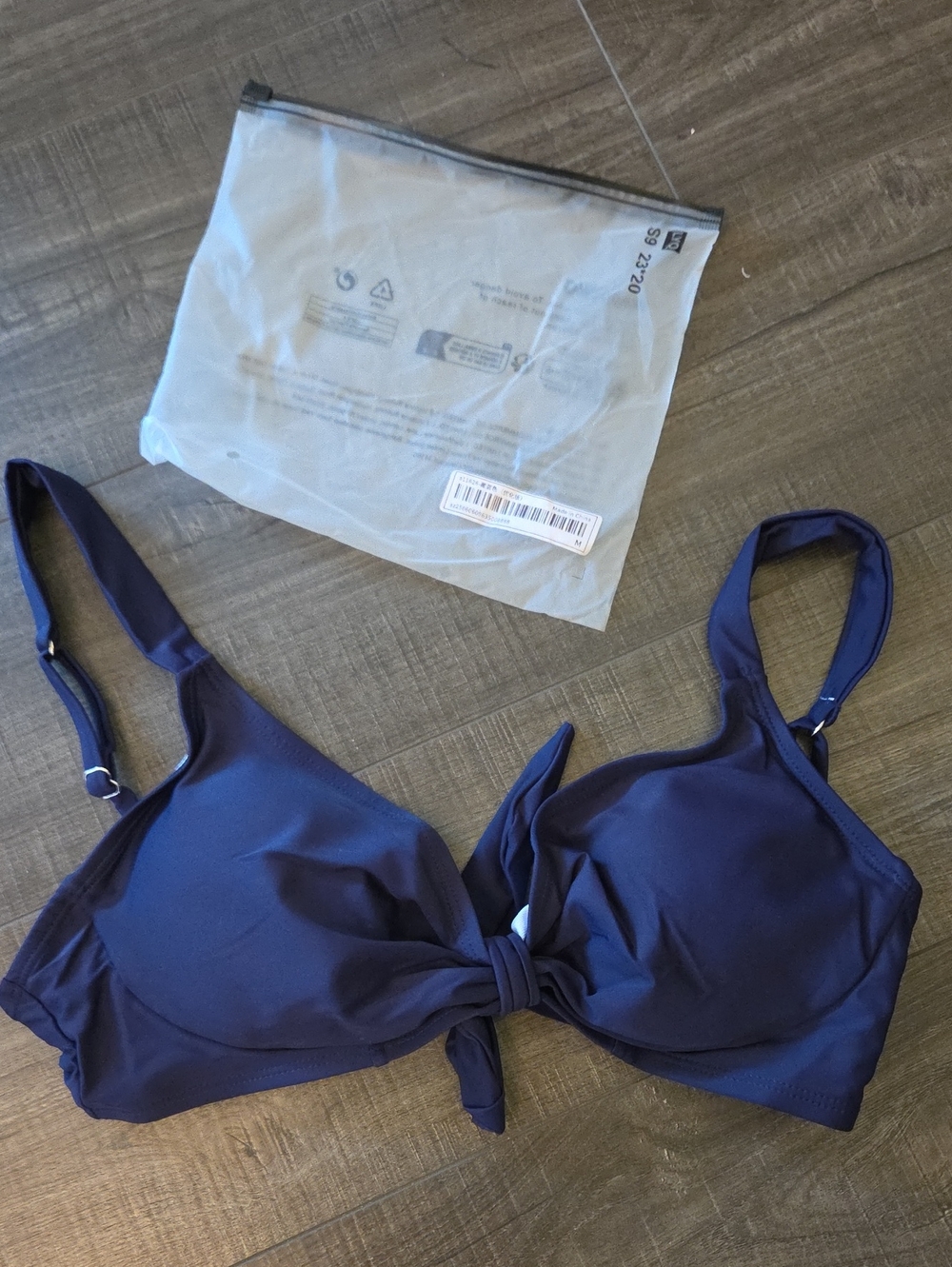 SHEIN Navy Knot Front Bikini Top with Adjustable Straps